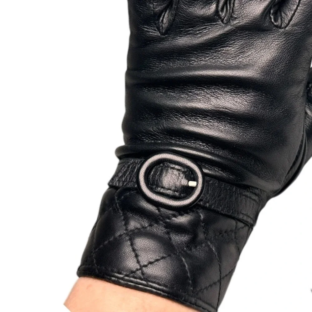 Vintage Preston‎ & York Black Leather Gloves Quilted Fleece Lined M